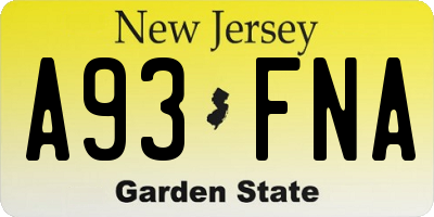 NJ license plate A93FNA