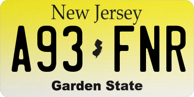 NJ license plate A93FNR