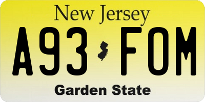 NJ license plate A93FOM