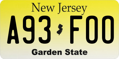 NJ license plate A93FOO