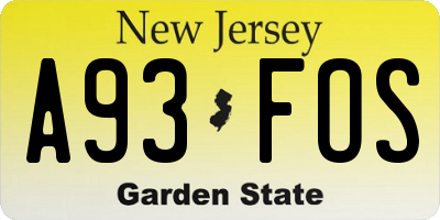 NJ license plate A93FOS