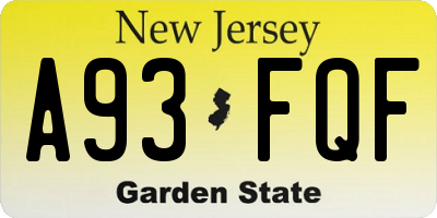 NJ license plate A93FQF