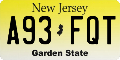 NJ license plate A93FQT