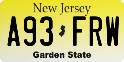 NJ license plate A93FRW
