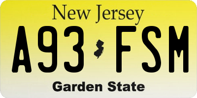 NJ license plate A93FSM
