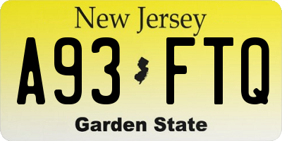 NJ license plate A93FTQ