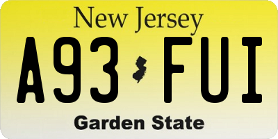 NJ license plate A93FUI