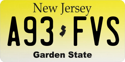 NJ license plate A93FVS