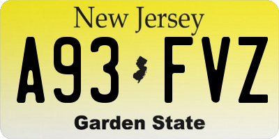 NJ license plate A93FVZ