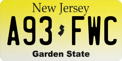 NJ license plate A93FWC