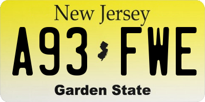 NJ license plate A93FWE