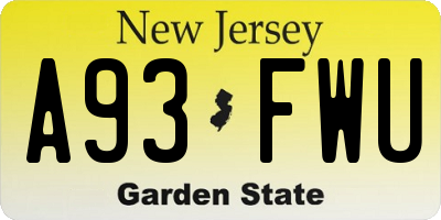 NJ license plate A93FWU