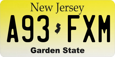 NJ license plate A93FXM