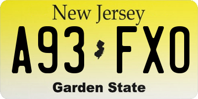 NJ license plate A93FXO