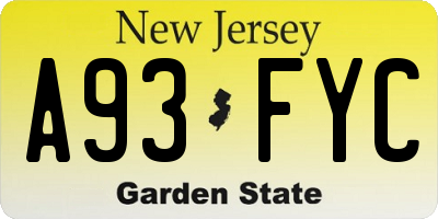 NJ license plate A93FYC