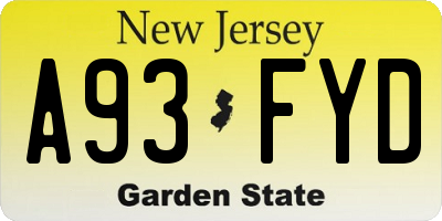 NJ license plate A93FYD