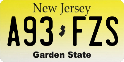 NJ license plate A93FZS
