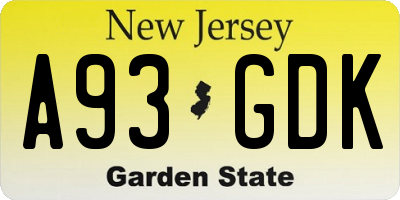 NJ license plate A93GDK
