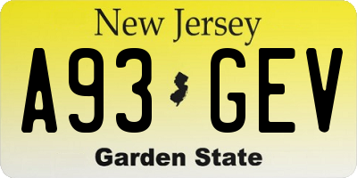 NJ license plate A93GEV