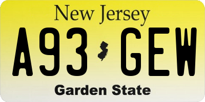 NJ license plate A93GEW
