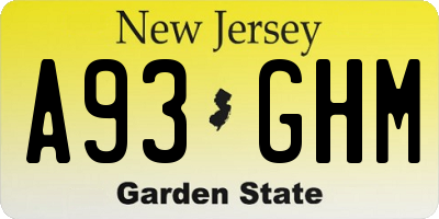 NJ license plate A93GHM