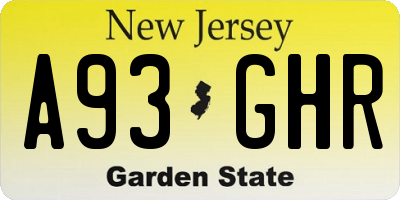 NJ license plate A93GHR