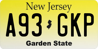 NJ license plate A93GKP