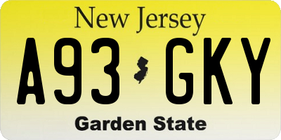 NJ license plate A93GKY