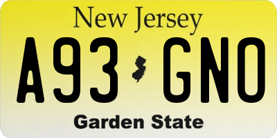 NJ license plate A93GNO