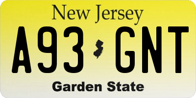 NJ license plate A93GNT