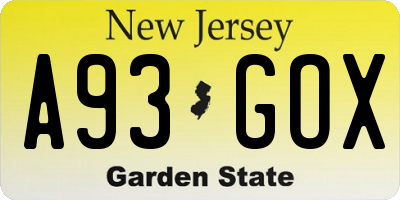 NJ license plate A93GOX