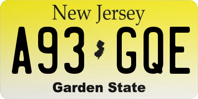 NJ license plate A93GQE