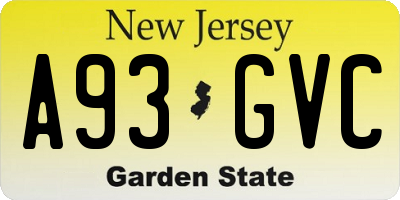 NJ license plate A93GVC