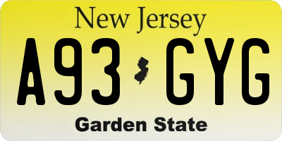 NJ license plate A93GYG