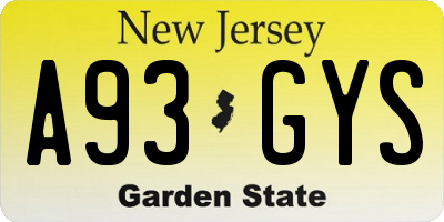 NJ license plate A93GYS
