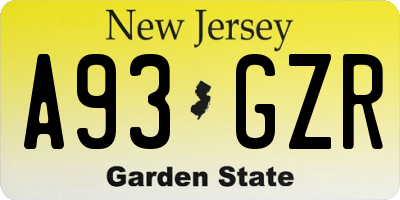 NJ license plate A93GZR