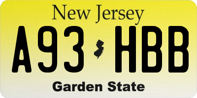 NJ license plate A93HBB