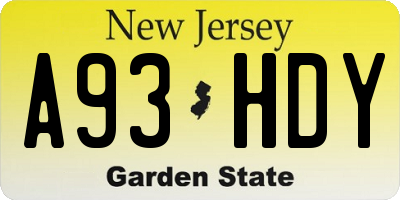 NJ license plate A93HDY