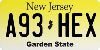NJ license plate A93HEX