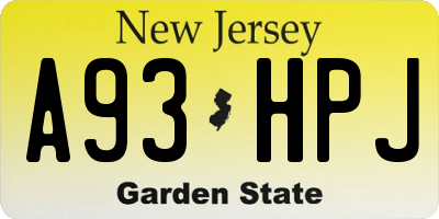 NJ license plate A93HPJ