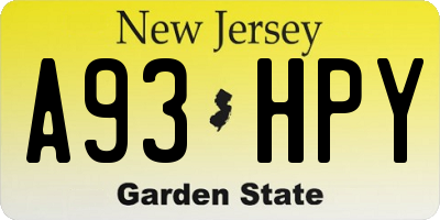 NJ license plate A93HPY