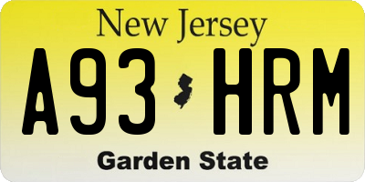 NJ license plate A93HRM
