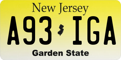 NJ license plate A93IGA