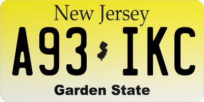 NJ license plate A93IKC