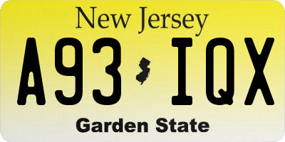 NJ license plate A93IQX