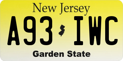 NJ license plate A93IWC