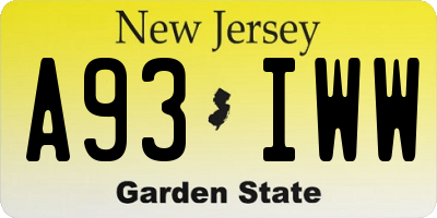 NJ license plate A93IWW