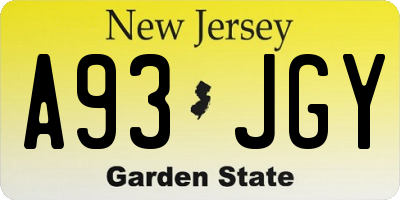 NJ license plate A93JGY