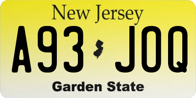 NJ license plate A93JOQ