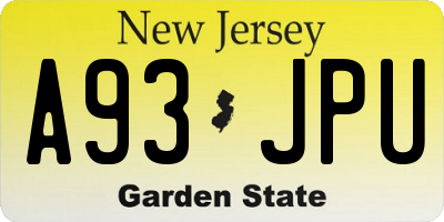NJ license plate A93JPU